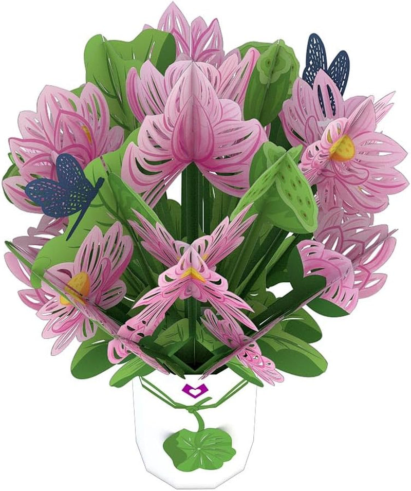 Lotus Paper Bouquet - 10.25X7-3D Paper Flower Greeting Card, Spring Card for Wife, Mom or Friend, Anniversary Pop up Paper Bouquet, Thinking of You