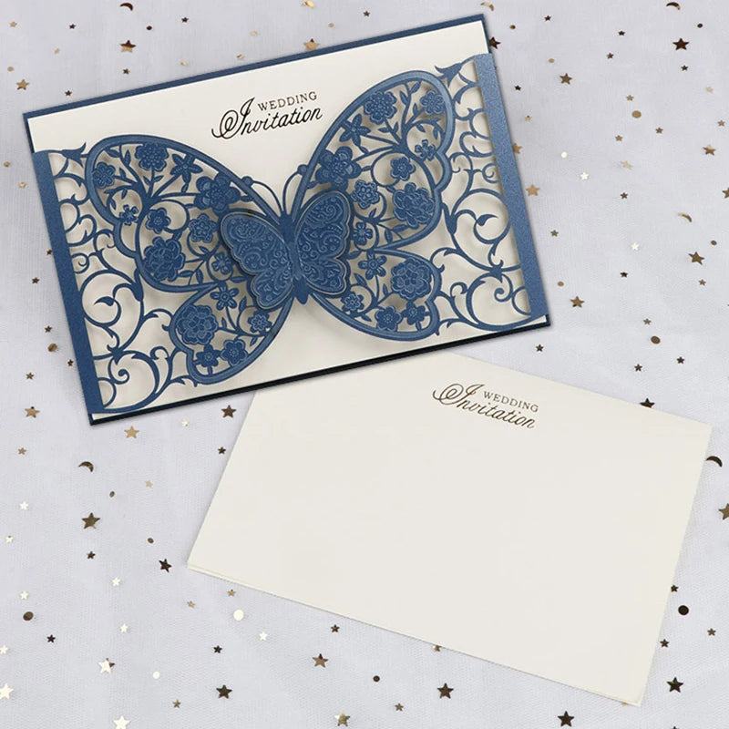 100Pcs Butterfly Laser Cut Wedding Invitation Cards Hollow Flora Greeting Cards Customized Wedding Decoration Party Supplies