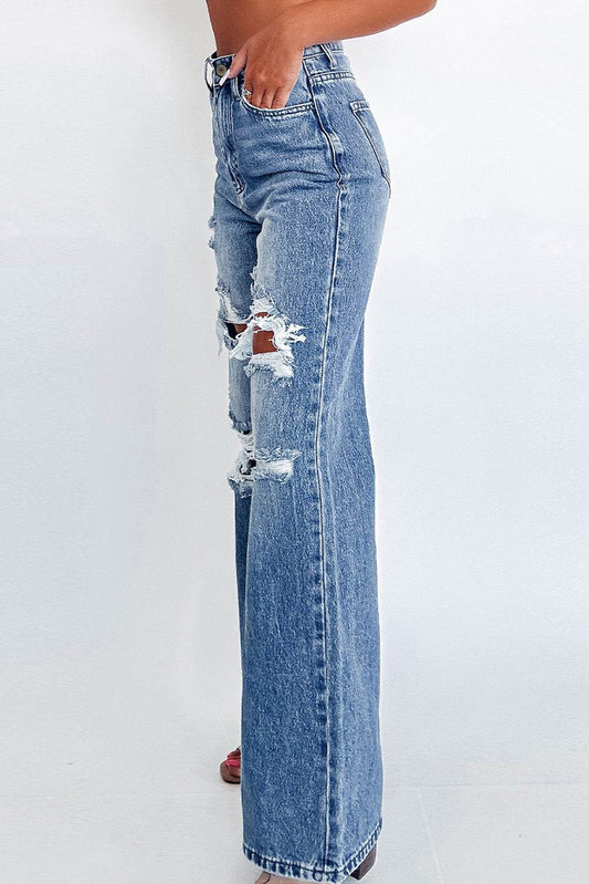 Ashleigh Blue Acid Wash Wide Leg Jeans High Waist Distressed side view