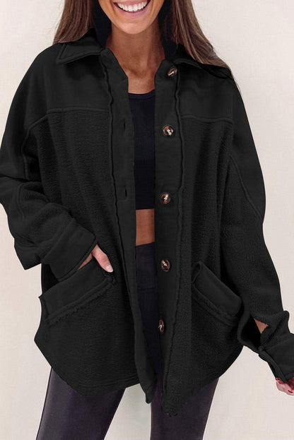Stitching Pocket Raw Hem Shacket