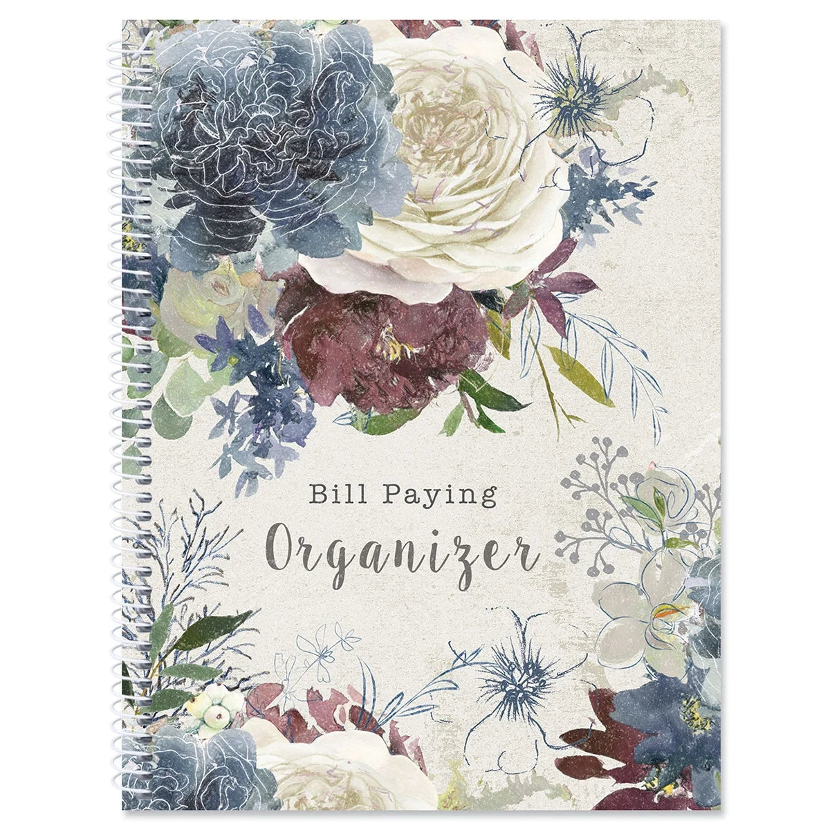 Fall Florals Bill Paying Organizer, Spiral Account Book, 9" X 12", 14 Pockets Receipt Holder