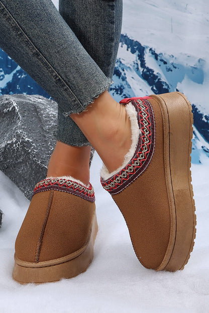 Brown Contrast Print Suede Plush Lined Snow Boots