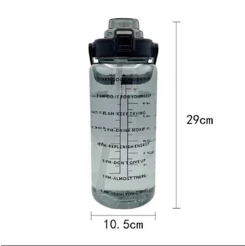 2L Portable Water Bottle Large Capacity Plastic Straw Water Cup Drink Bottle with Time Marker for Outdoor Sports Fitness