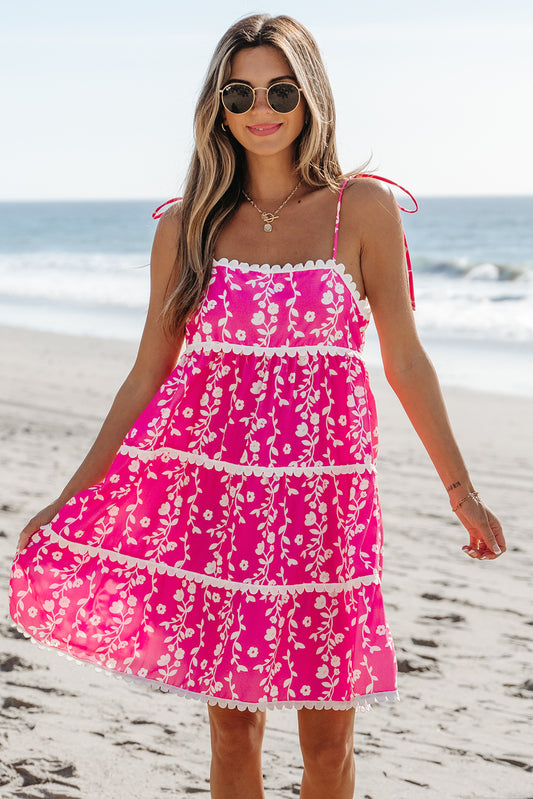 Mini-robe sans manches à imprimé floral rose et patchs Ric Rac | Mini-robe d'été séduisante