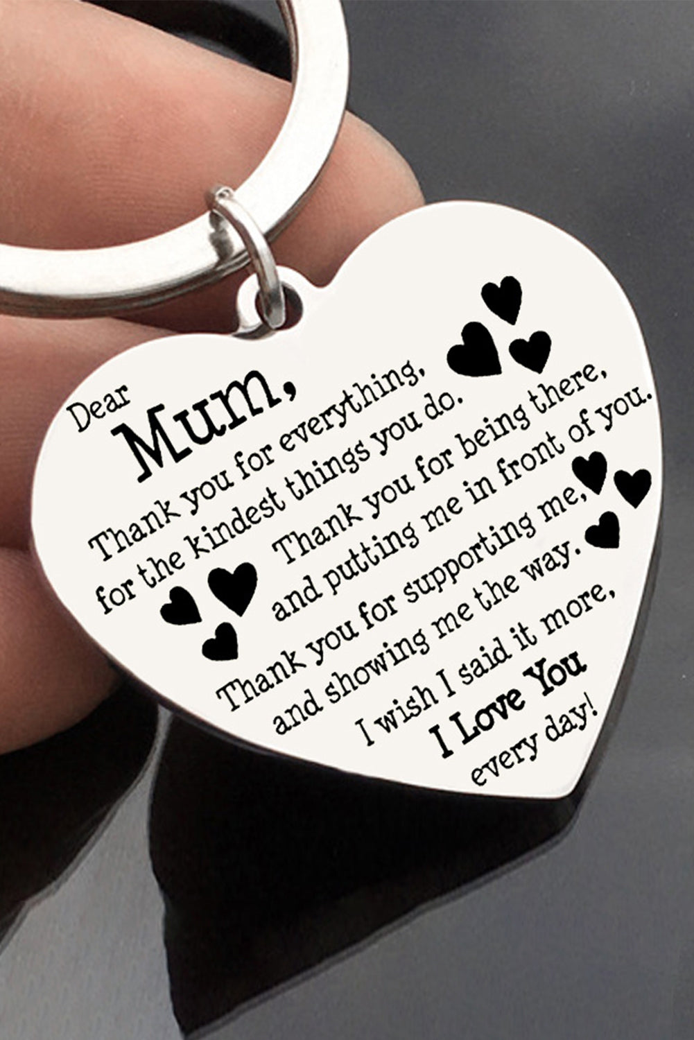 White Dear Mum Gift Heart Pendant Key Ring