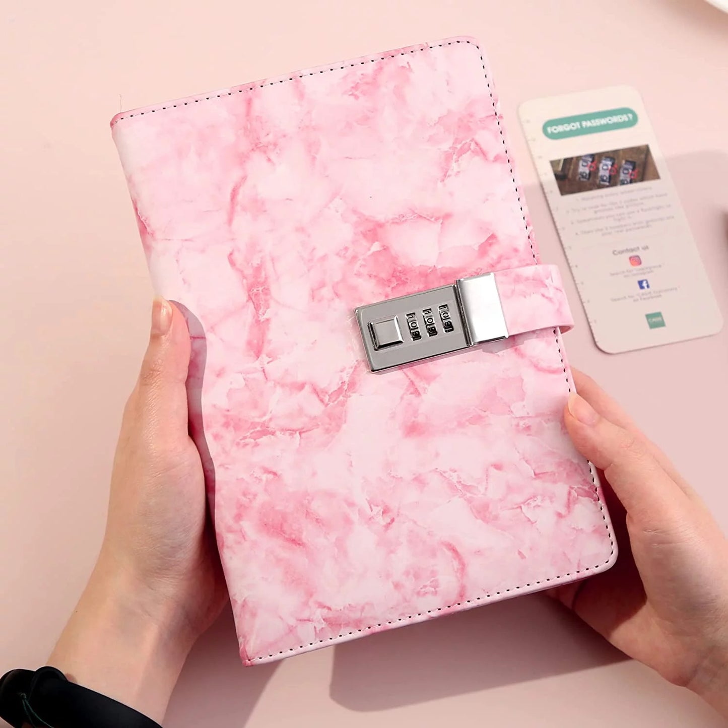 A5 Pink Marble Diary with Lock for Girls and Women, Notebook with Pen,Password Locked Journal for Girls 8-12 Gifts