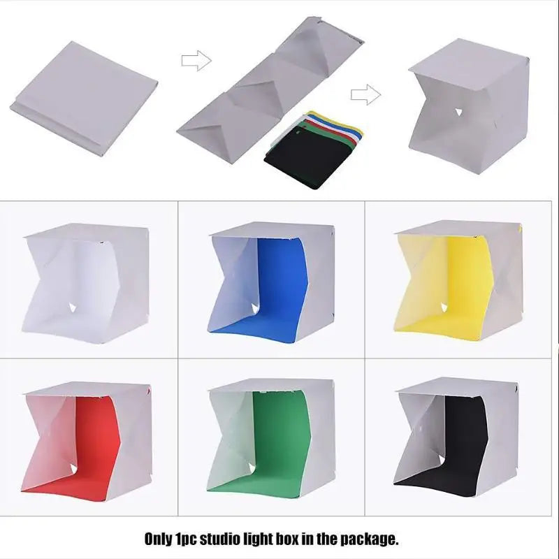 Mini Folding Photo Booth Softbox Small LED Lights Portable Folding Light Box Photo Props Double Light Strip 6 Color Backdrop