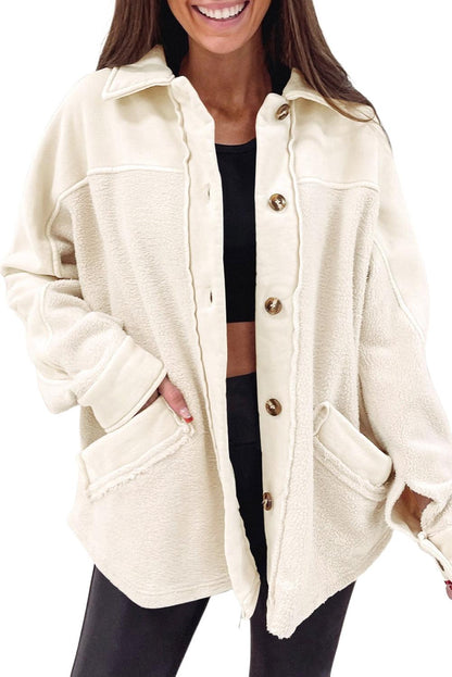 Stitching Pocket Raw Hem Shacket