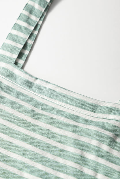 Robe longue froncée à rayures vertes – Taille haute, sans manches et fluide