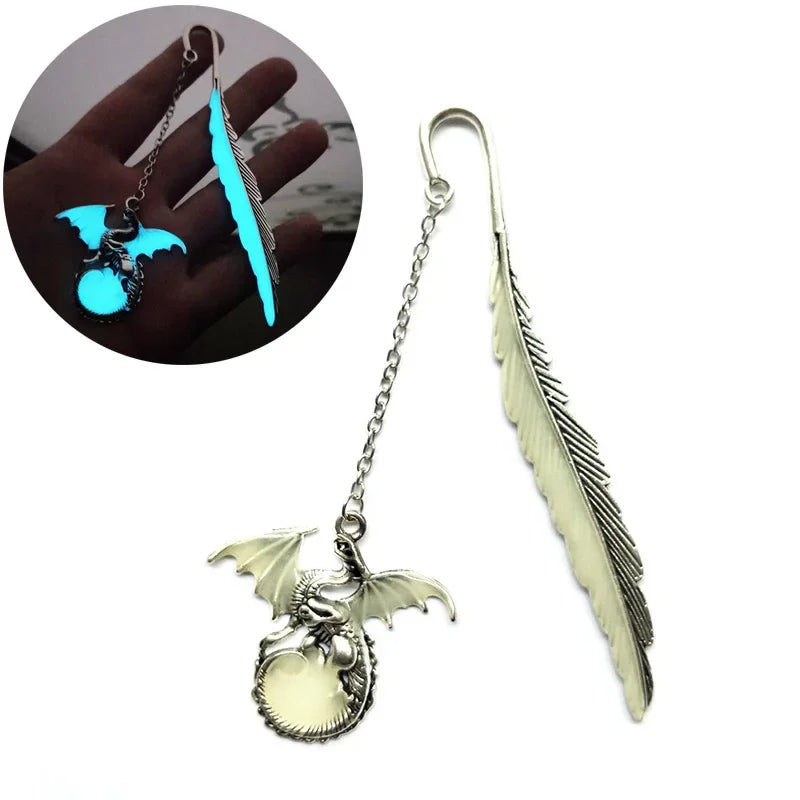 Cute Luminous Metal Feather Bookmarks Owl Dragonflies Butterflies Book Marks for Teachers Gift Beautiful Book Accessories