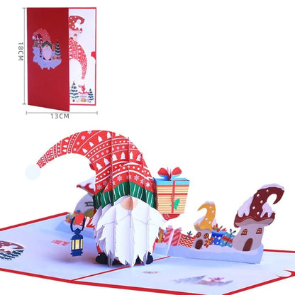3D pop up greeting card with Santa design and red envelope, showcasing intricate paper craftsmanship.