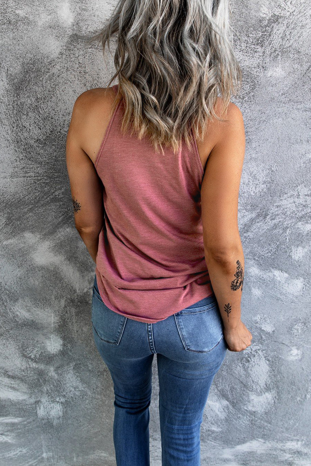 Grey Solid Color Crew Neck Tank Top