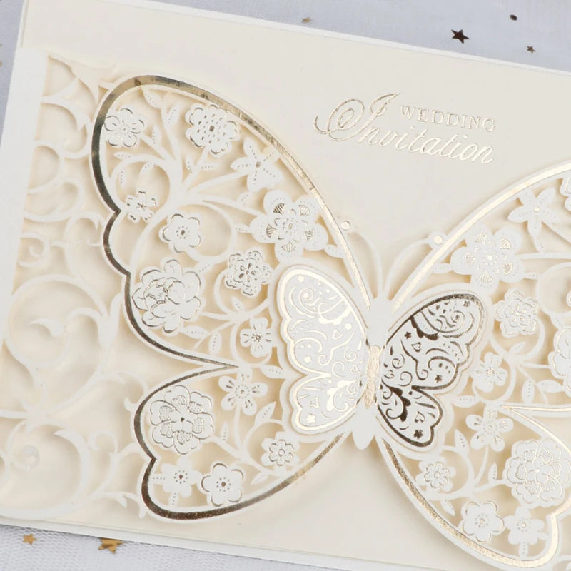 100Pcs Butterfly Laser Cut Wedding Invitation Cards Hollow Flora Greeting Cards Customized Wedding Decoration Party Supplies