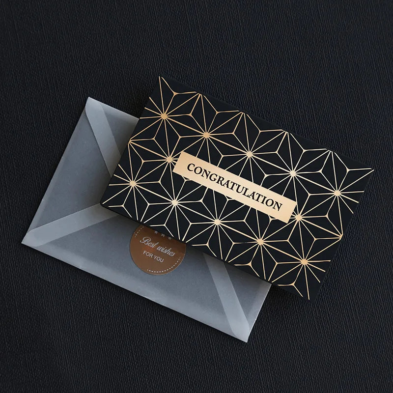 6Pcs/Lot Resto Luxury Gold Foil Business Cards Thank You Greeting Cards with Envelope and Seal Postcard for Birthday Gift