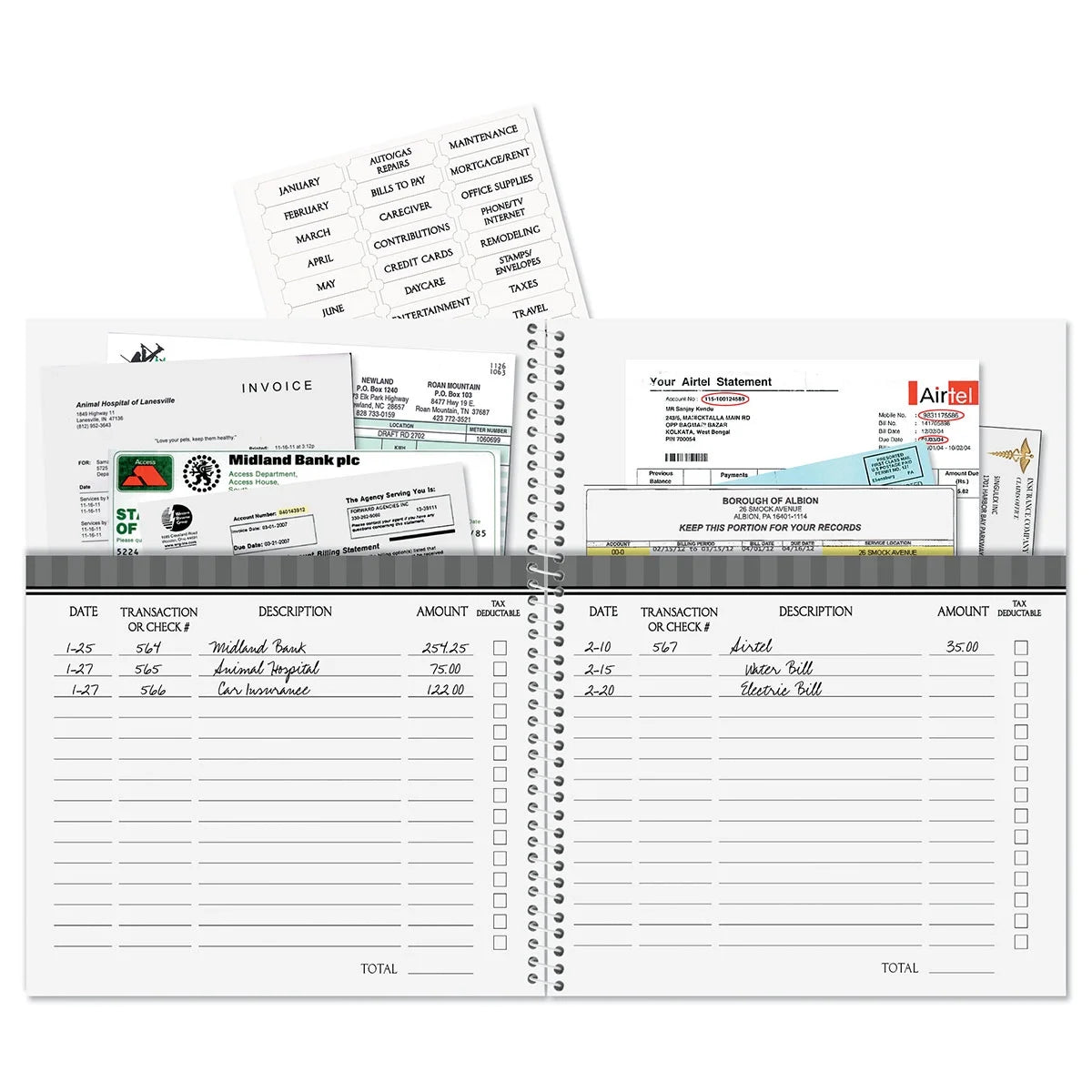 Fall Florals Bill Paying Organizer, Spiral Account Book, 9" X 12", 14 Pockets Receipt Holder