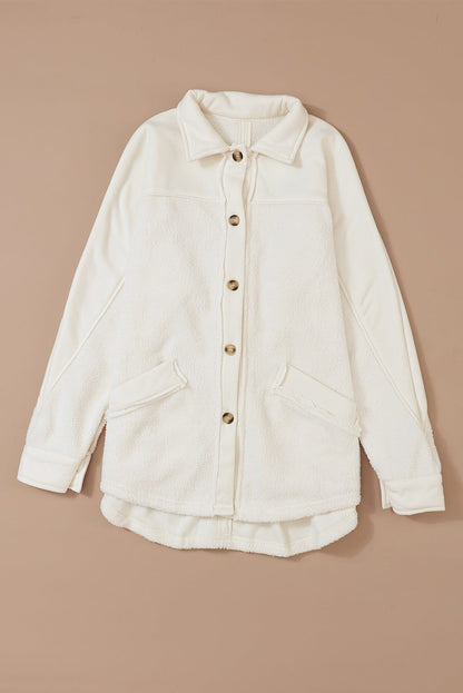 Stitching Pocket Raw Hem Shacket