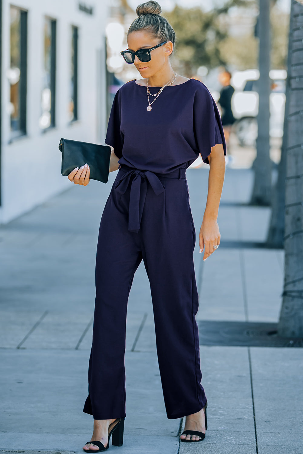 Gray Oh So Glam Belted Wide Leg Jumpsuit