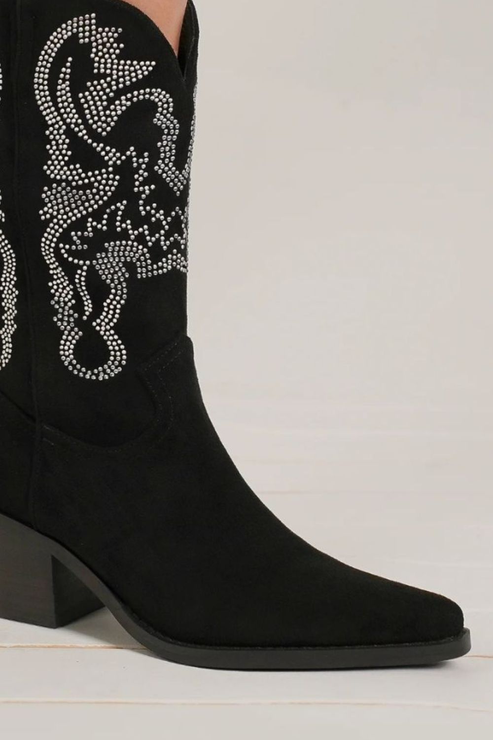 Beast Fashion Rhinestone Detail Upper with Pointy Toe Boots Mid Calf 