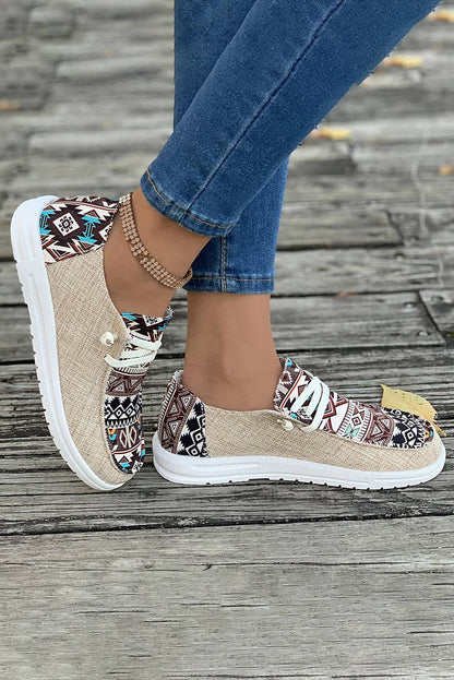 Ashleigh Blue Vintage Aztec Patchwork Lace-up Decor Flat Shoes