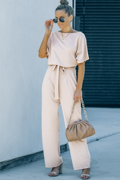 Glam Belted Wide Leg Jumpsuit