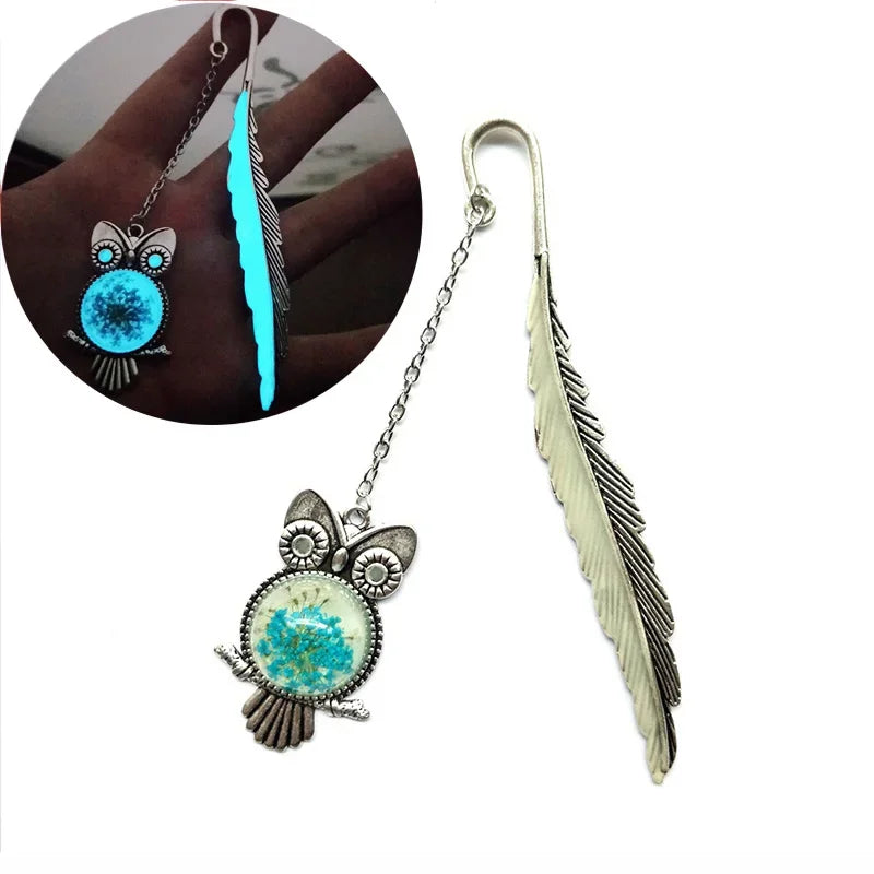 Cute Luminous Metal Feather Bookmarks Owl Dragonflies Butterflies Book Marks for Teachers Gift Beautiful Book Accessories