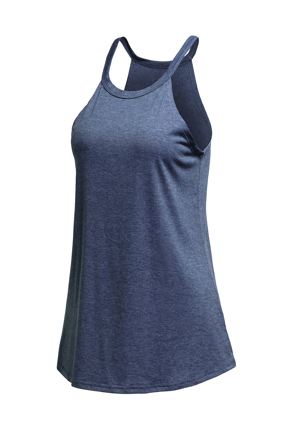 Grey Solid Color Crew Neck Tank Top