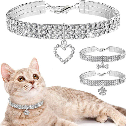 Bling rhinestone pet collars for cats and dogs in white