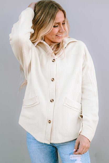 Stitching Pocket Raw Hem Shacket