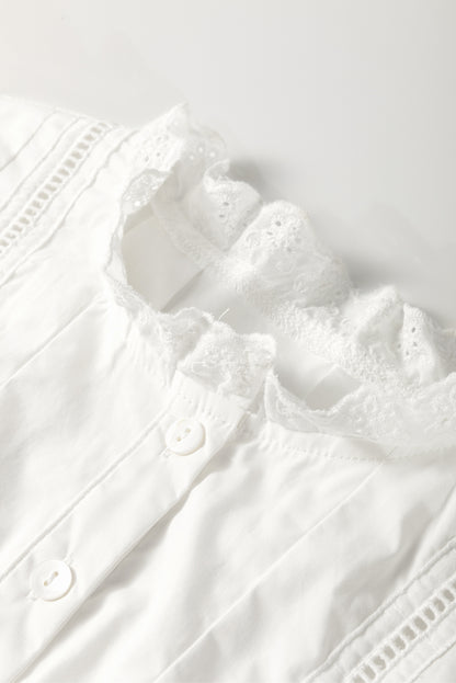 Chemise blanche sans manches en dentelle crochetée | Haut chic d'été