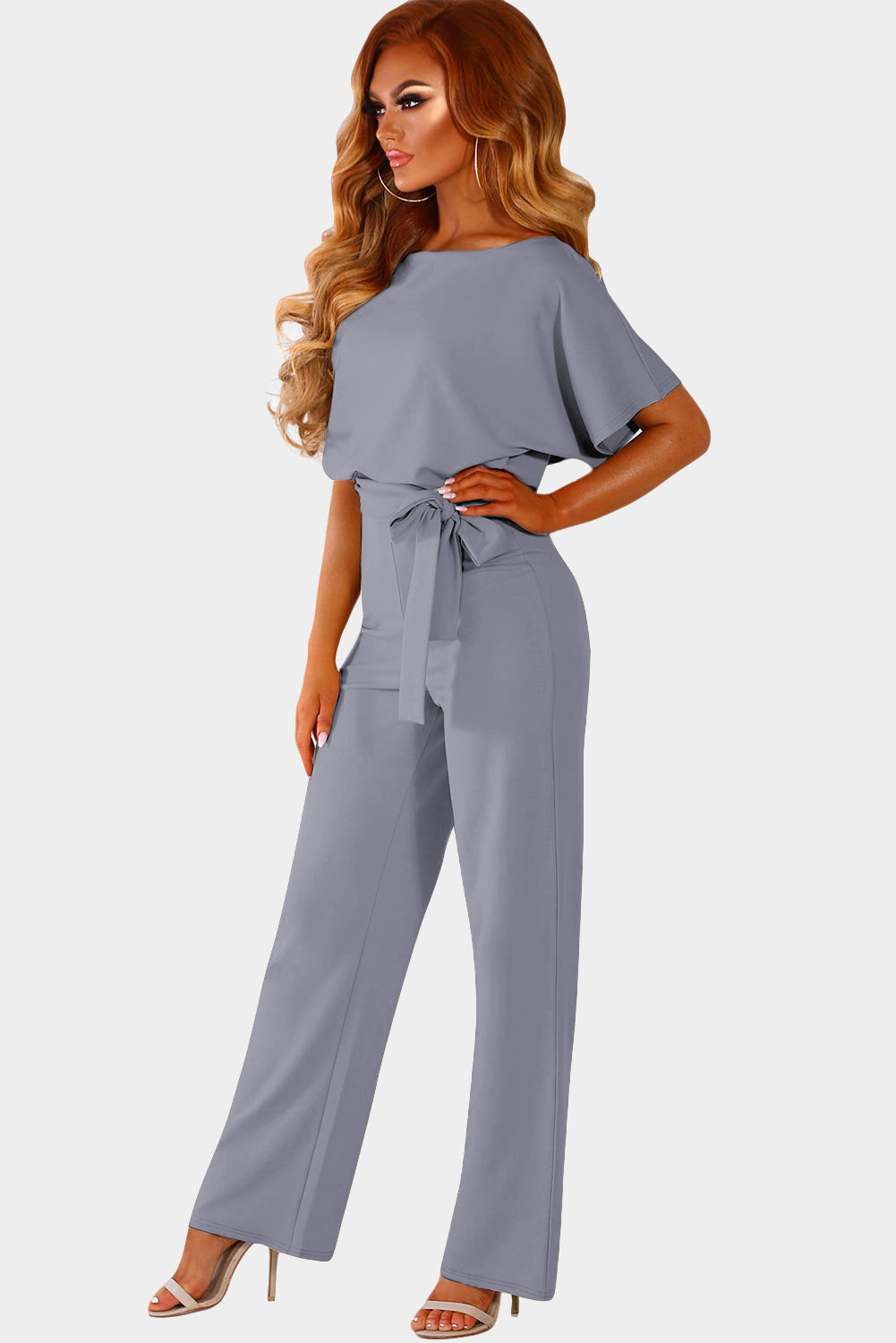 Gray Oh So Glam Belted Wide Leg Jumpsuit