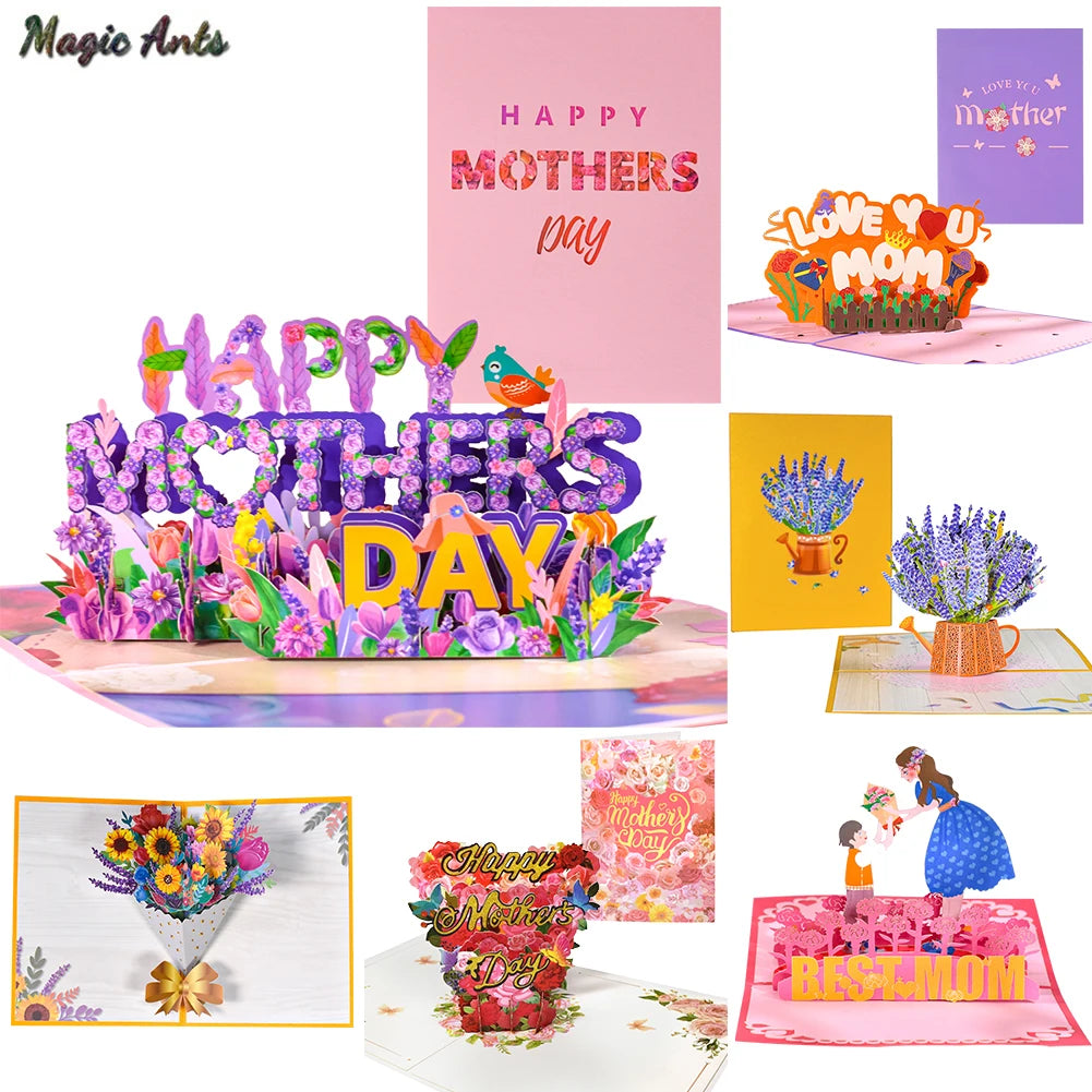 3D Pop up Mothers Day Cards Gifts Floral Bouquet Greeting Cards Flowers for Mom Wife Birthday Sympathy Get Well