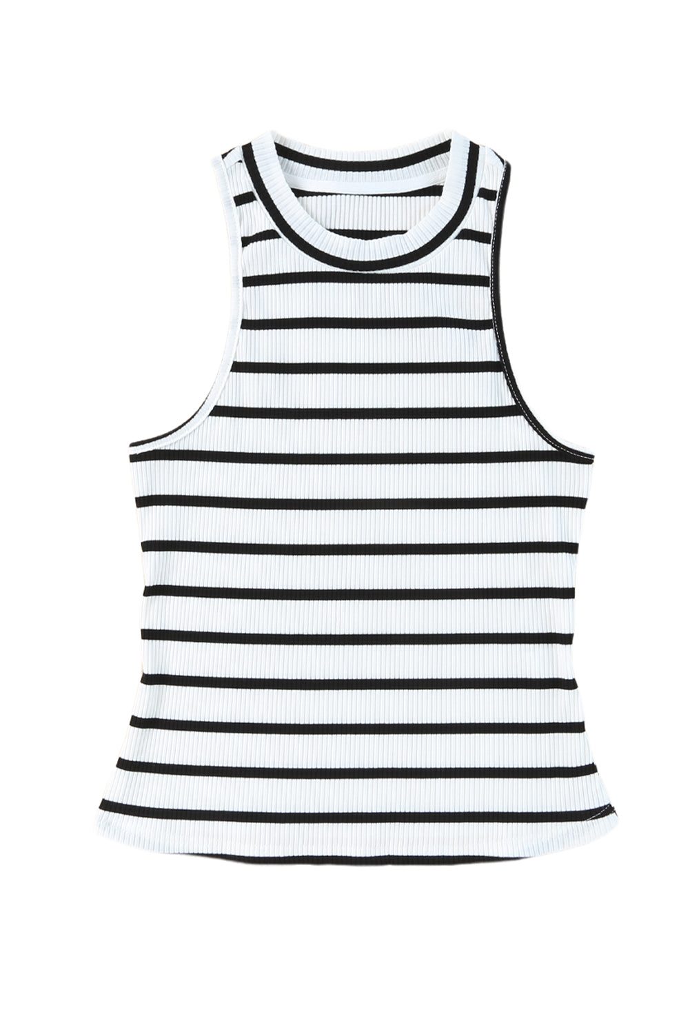 Apricot Striped Print Ribbed O-neck Sleeveless Top