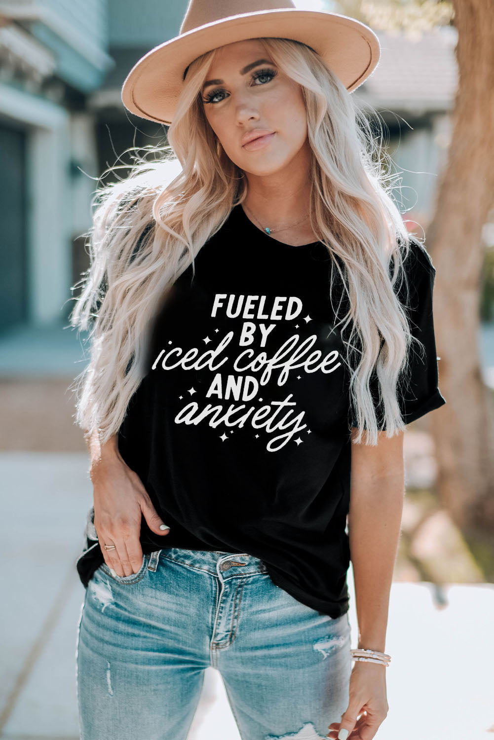 Black FUELED BY iced coffee AND anxiety Graphic Tee