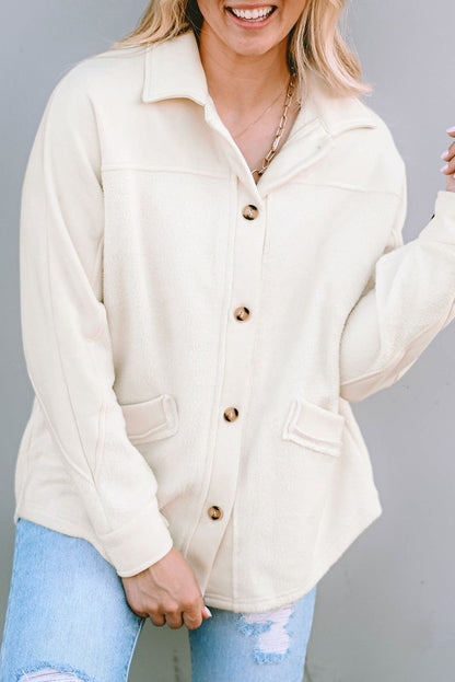 Stitching Pocket Raw Hem Shacket