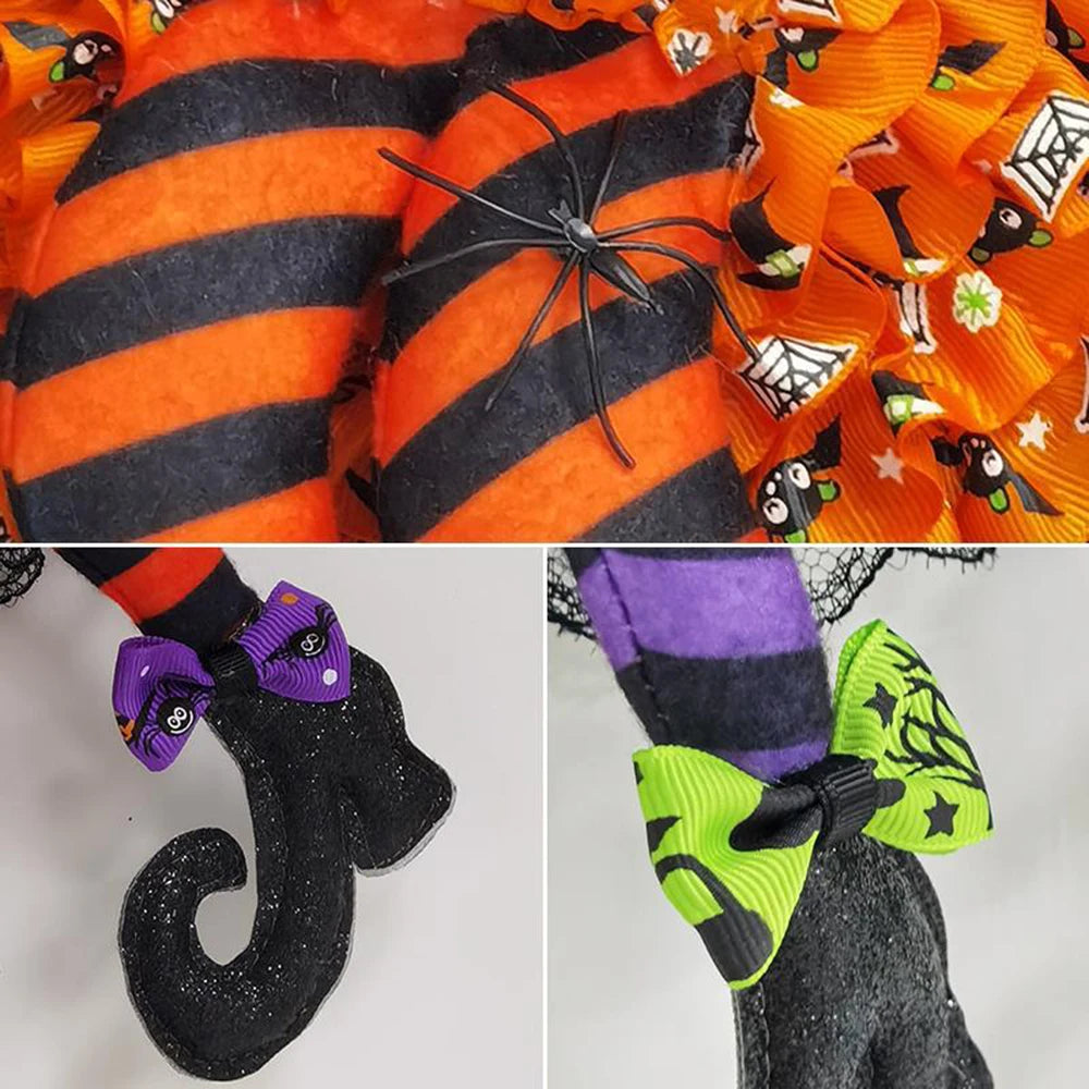 Halloween Wreath Door Hanging Decoration Halloween Witch Hat Leg Pumpkin Door Wreath Happy Halloween Party Home Decor Gifts