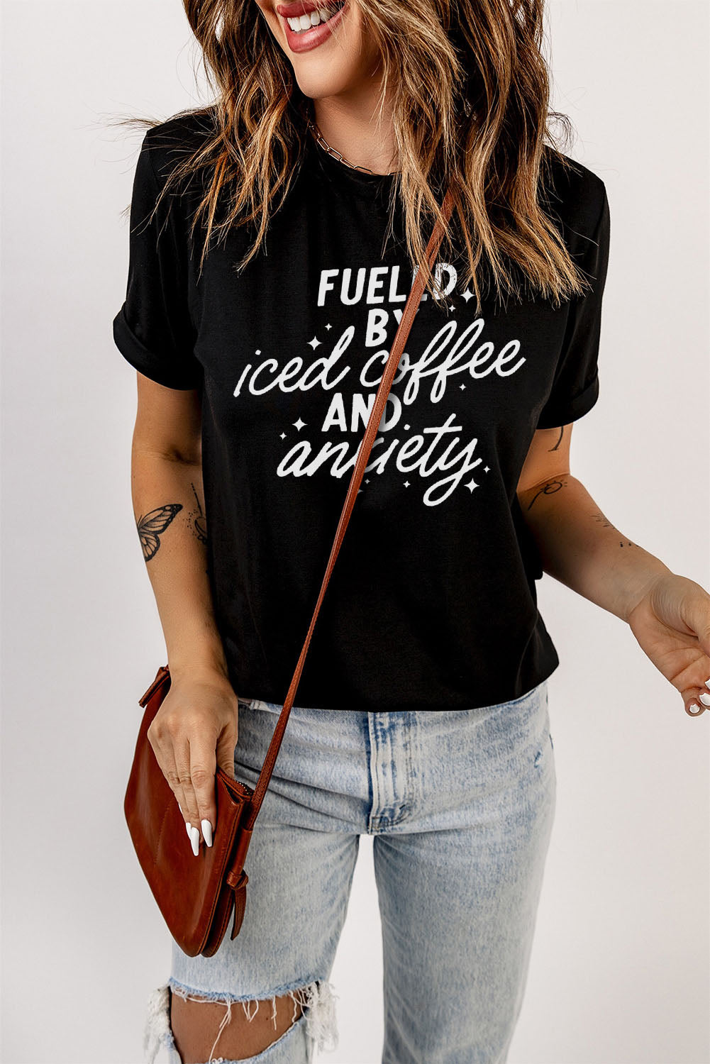 Black FUELED BY iced coffee AND anxiety Graphic Tee