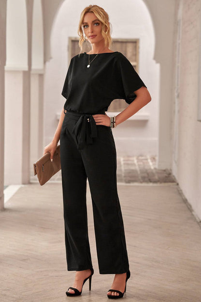 Glam Belted Wide Leg Jumpsuit