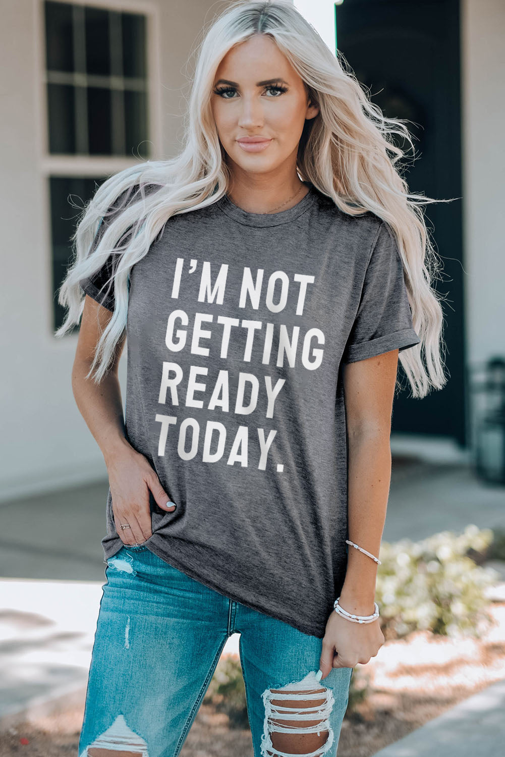 Gray I'M NOT GETTING READY TODAY Graphic T Shirt