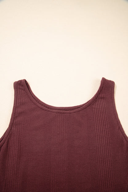 Ensemble débardeur et pantalon côtelés à volants de couleur unie Red Dahlia