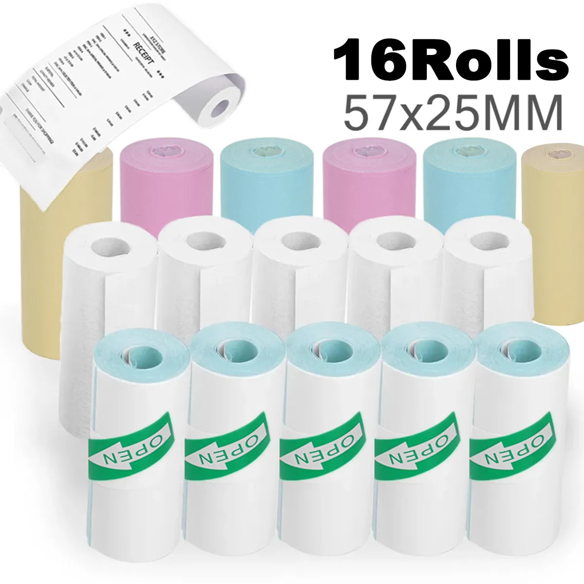 16Rolls Thermal Printer Papers 57X25Mm Self-Adhesive Thermal Papers HD Color Label Printers for Inkless Mini Portable Printer