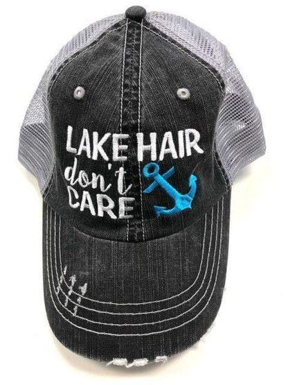 Close-up of embroidered Care Blue anchor trucker hat