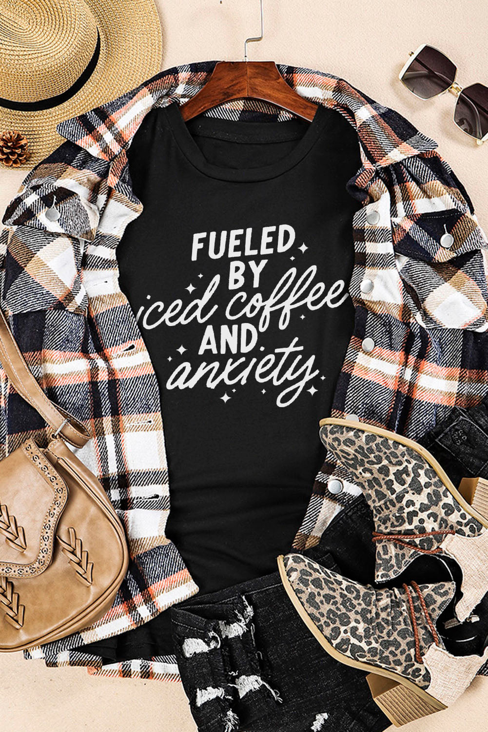 Black FUELED BY iced coffee AND anxiety Graphic Tee