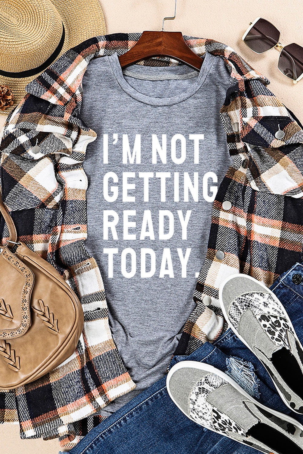 Gray I'M NOT GETTING READY TODAY Graphic T Shirt