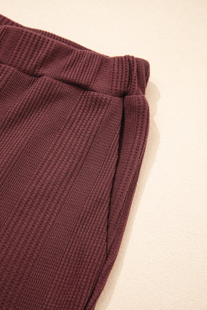 Ensemble débardeur et pantalon côtelés à volants de couleur unie Red Dahlia
