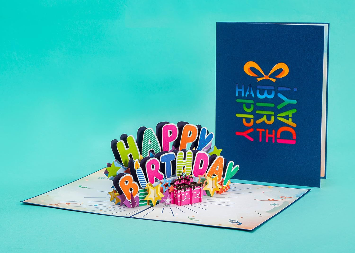 3D Pop up Birthday Card, Happy Birthday Pop up Card (Blue), Handmade 3D Popup Bday Greeting Cards, for Him Men Boy Husband Son Kids Adults, 5" X 7"