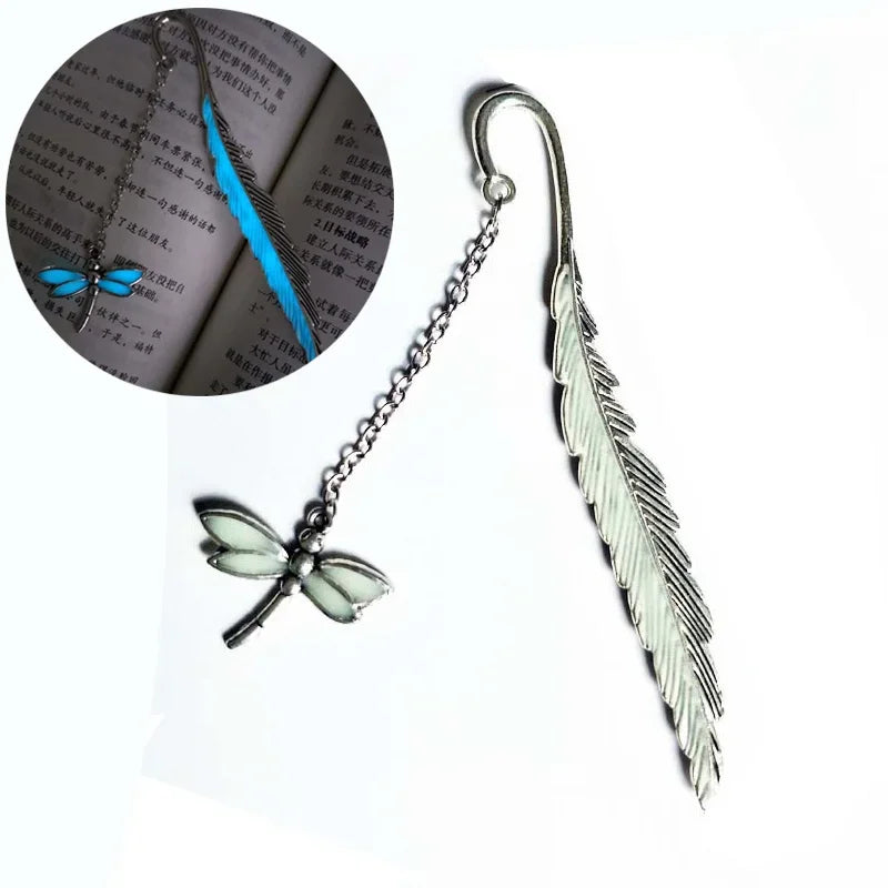 Cute Luminous Metal Feather Bookmarks Owl Dragonflies Butterflies Book Marks for Teachers Gift Beautiful Book Accessories