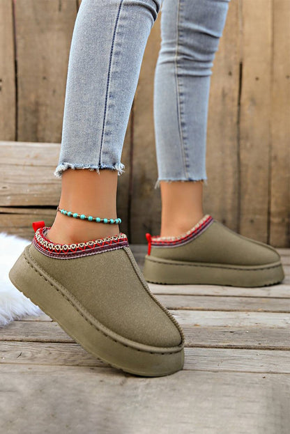 Sage Contrast Print Suede Plush Lined Snow Boots