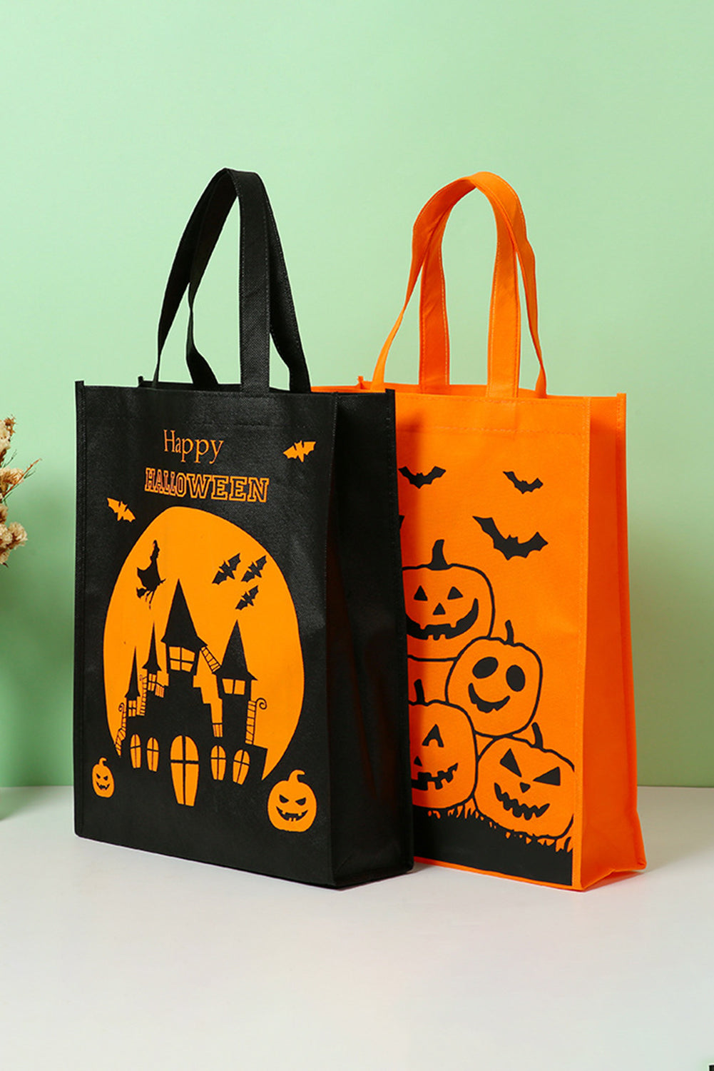 Orange Pumpkin Bat Witch Printed Halloween Gift Bag