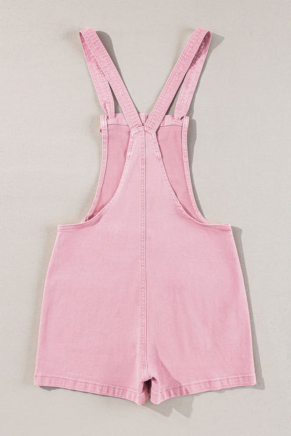 Pink Knot Strap Denim Romper with Pockets – Summer Casual Outfit