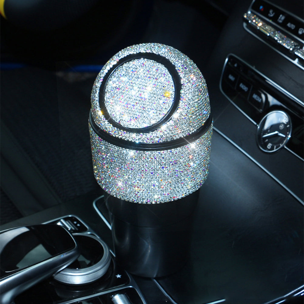 Car Can Trash Trash Canss Trashcan with Lid Bling Rhinestone Garbage Vehicle Center Console Abs